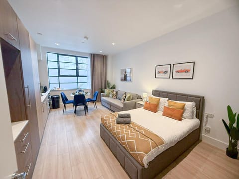 Bed, Living room, Photo of the whole room, Decorative detail, Seating area, Bedroom, heating, towels, kitchen, air conditioner