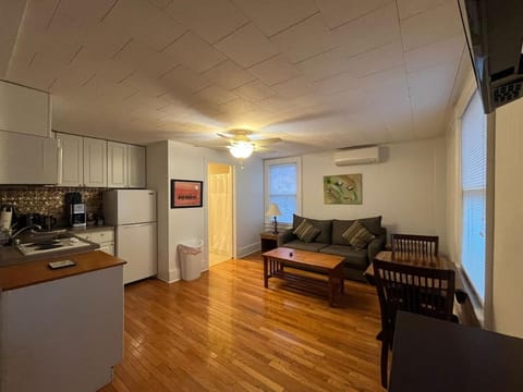 Kitchen or kitchenette, Living room, Seating area, Dining area, stove, air conditioner