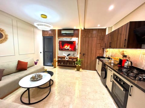 Kitchen or kitchenette, Living room, Seating area, Dining area