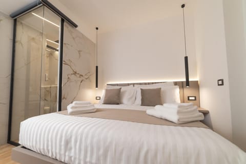 Shower, Bed, Photo of the whole room, Bedroom, towels
