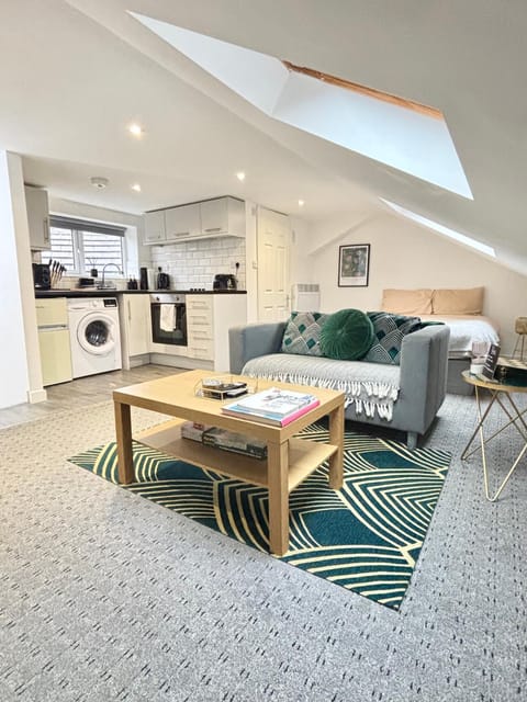 Kitchen or kitchenette, Living room, Seating area, oven, toaster, washing machine