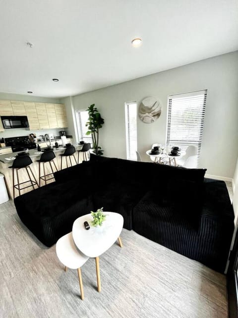 Kitchen or kitchenette, Living room, Seating area, Dining area, stove