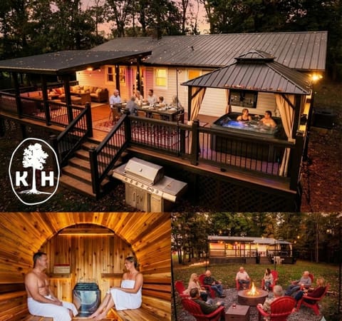 People, group of guests, fireplace