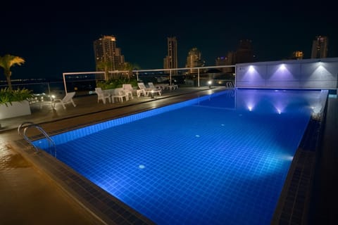 Night, Pool view, Swimming pool