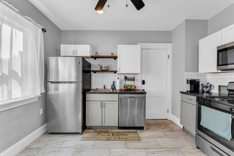 Kitchen or kitchenette, stove