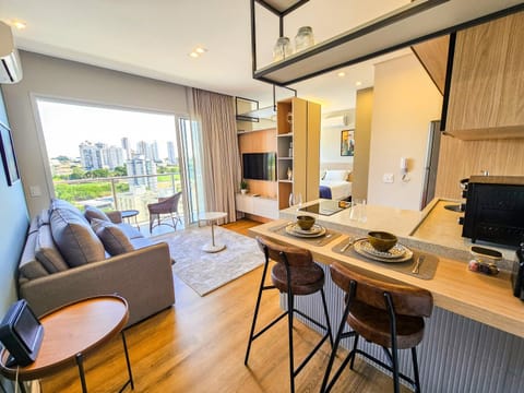TV and multimedia, Living room, Dining area, City view