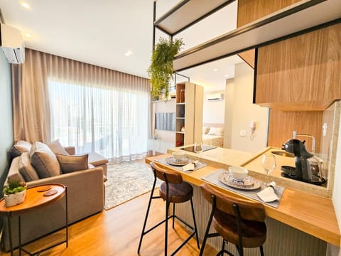 Kitchen or kitchenette, Living room, Dining area, air conditioner