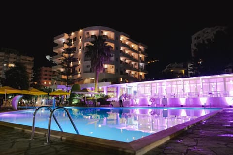 Property building, Night, Pool view, Swimming pool