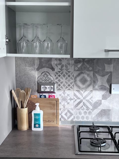 Kitchen or kitchenette, stove