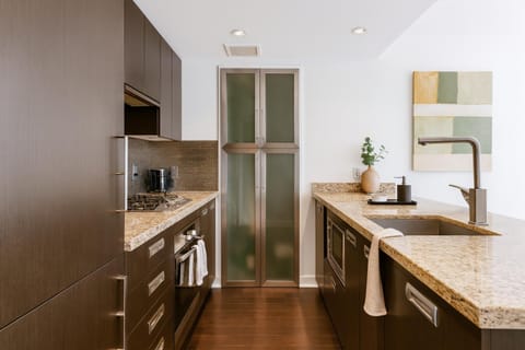 Kitchen or kitchenette, stove