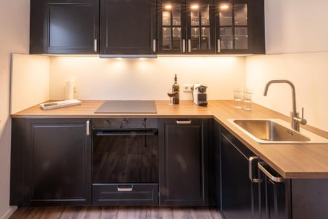Kitchen or kitchenette, dishwasher, stove