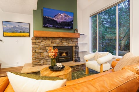 Communal lounge/ TV room, Natural landscape, TV and multimedia, Living room, Seating area, Evening entertainment, Mountain view, fireplace, fireplace