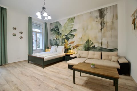 Bed, Living room, Seating area, Bedroom