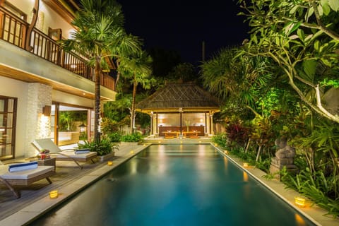 Property building, Night, Swimming pool