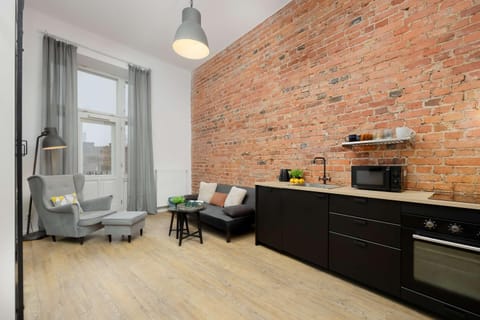 Kitchen or kitchenette, Living room, Seating area