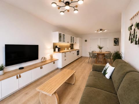 Kitchen or kitchenette, Living room, Seating area, internet, stove, kitchen, air conditioner