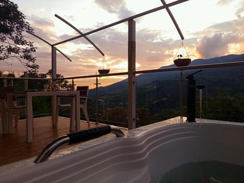 Natural landscape, Hot Tub, Mountain view, Sunset