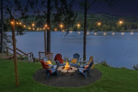 Patio, Night, Garden, Seating area, Lake view