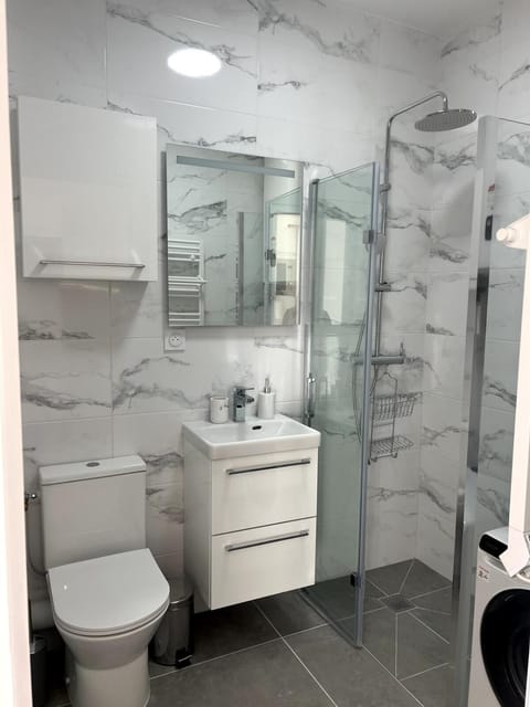 Shower, Toilet, Bathroom, Decorative detail, towels, washing machine