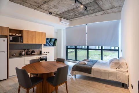 Bed, TV and multimedia, Kitchen or kitchenette, Photo of the whole room, Seating area, Dining area, Bedroom
