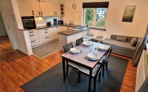 Kitchen or kitchenette, Living room, Seating area, Dining area, dishwasher, stove, toaster