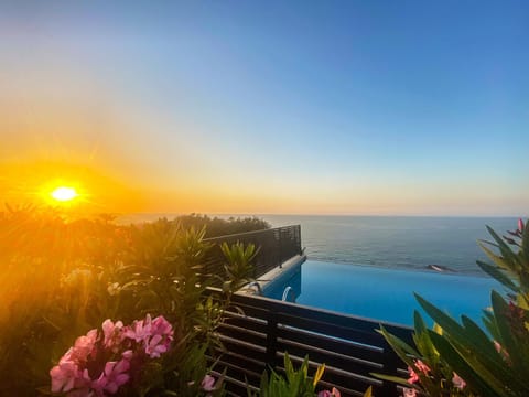 Natural landscape, Balcony/Terrace, Pool view, Sea view, Swimming pool, Sunset