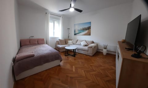 Bed, TV and multimedia, Living room, Seating area