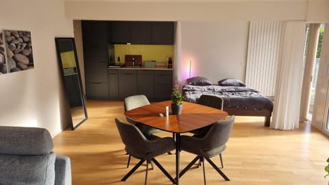 Bed, Living room, Dining area