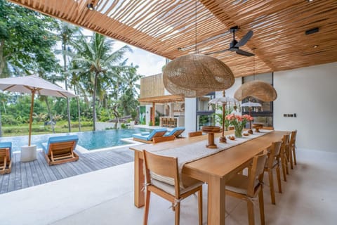 Patio, Seating area, Dining area, Pool view