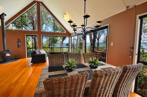 Living room, Dining area, Sea view, fireplace