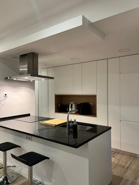 Kitchen or kitchenette, stove