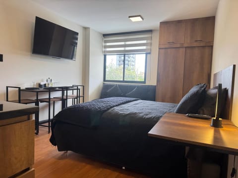 Bed, TV and multimedia, Living room, Photo of the whole room, Seating area, Bedroom