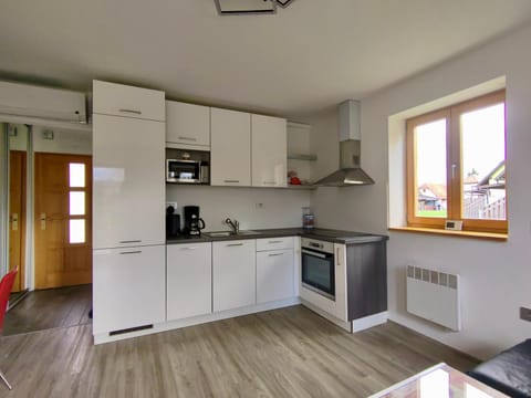 Kitchen or kitchenette, dishwasher, oven, stove
