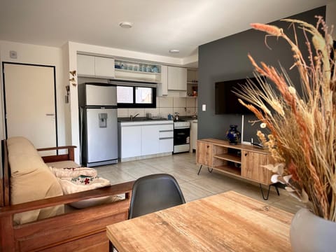 Kitchen or kitchenette, Living room, Seating area, Dining area