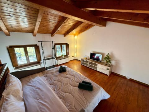 Bed, TV and multimedia, Living room, Photo of the whole room, Seating area, Bedroom, towels