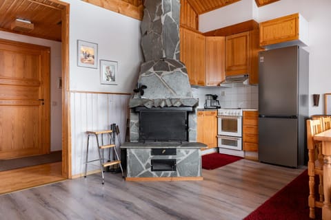 Living room, fireplace, heating, internet, kitchen