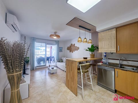 Kitchen or kitchenette, Living room, Dining area, stove, air conditioner
