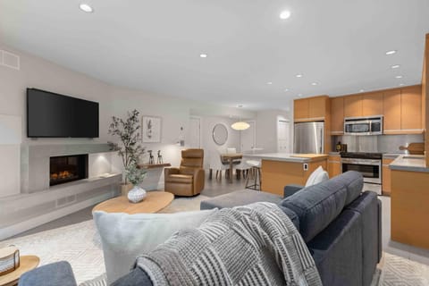 TV and multimedia, Kitchen or kitchenette, Living room, Seating area, fireplace