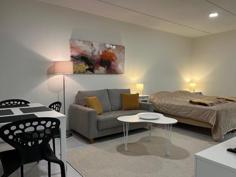 Bed, Living room, Dining area