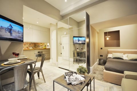 Bed, TV and multimedia, Kitchen or kitchenette, Living room, Seating area, Dining area
