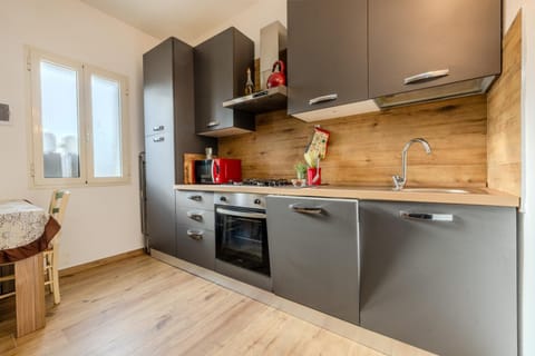 Kitchen or kitchenette, dishwasher, oven, stove