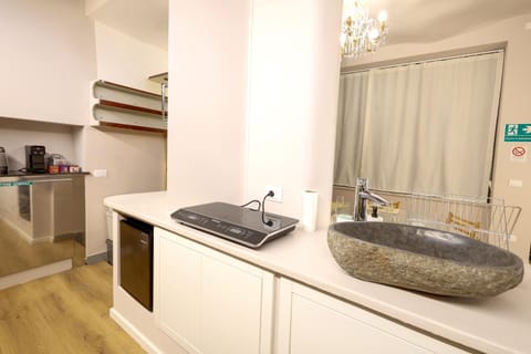 Kitchen or kitchenette, minibar, stove