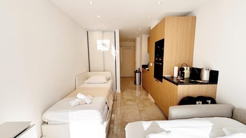 Bed, Kitchen or kitchenette, Living room, Photo of the whole room, Bedroom, towels, air conditioner