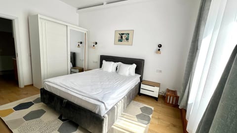 Bed, wardrobe