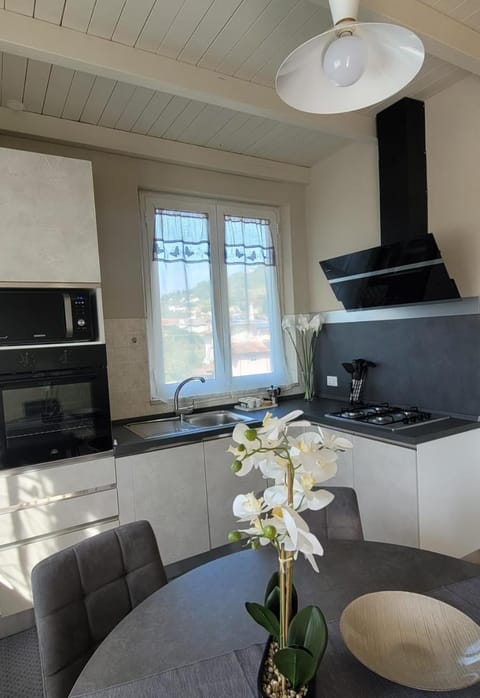 Kitchen or kitchenette, stove