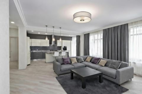 Kitchen or kitchenette, Living room, Seating area