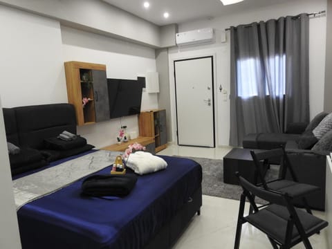 Bed, TV and multimedia, Kitchen or kitchenette, Living room, Photo of the whole room, Seating area, Bedroom