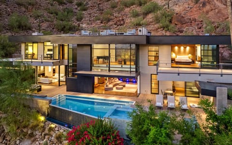 Property building, Natural landscape, Living room, Seating area, Mountain view, Pool view, Swimming pool, sunbed