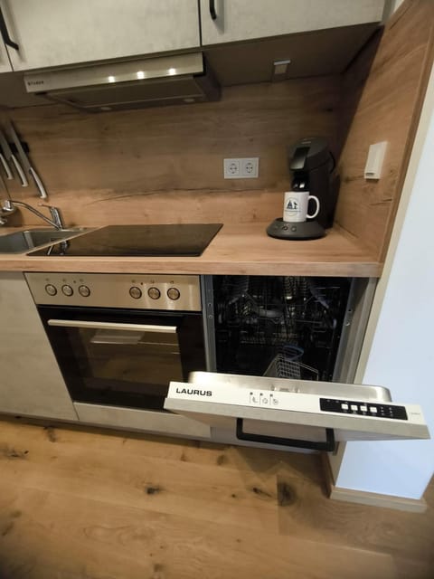 Kitchen or kitchenette, dishwasher, stove, toaster