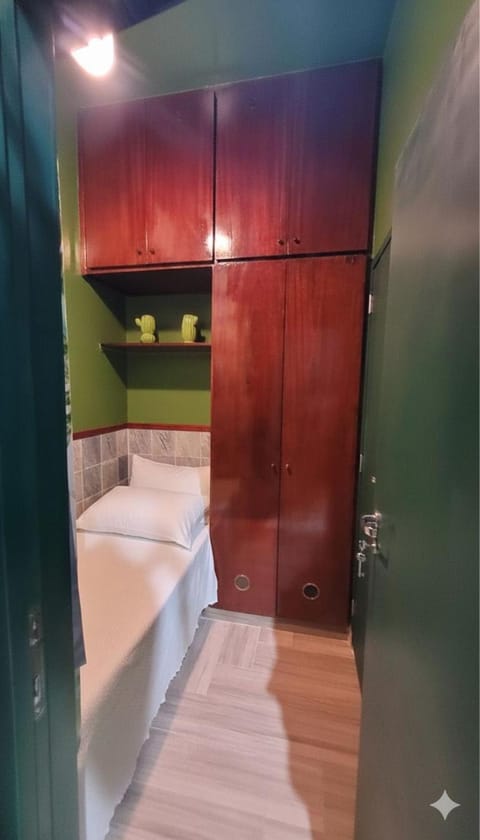 Bed, wardrobe